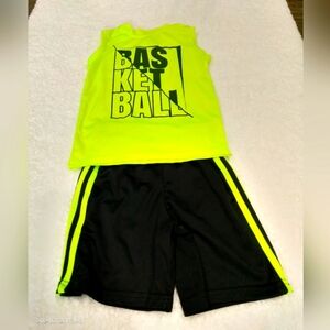 Zone Pro kids XS 4/5 neon black basketball tank top shorts set